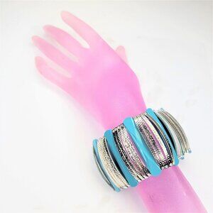 Turquoise and Silver Tone Fashion Stretch Bracelet